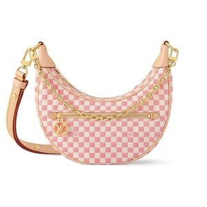NEW Louis Vuitton Pink and White Checkered Shoulder LOOP Bag